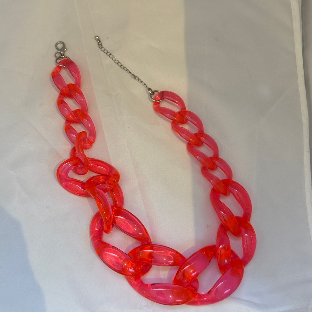 Y2K Chunky Neon Pink Chain Necklace - Picture 3 of 3